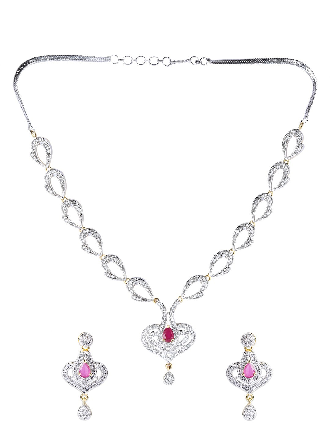 Bhana Fashion Gold-Plated White & Pink AD-Studded Jadau Jewellery Set