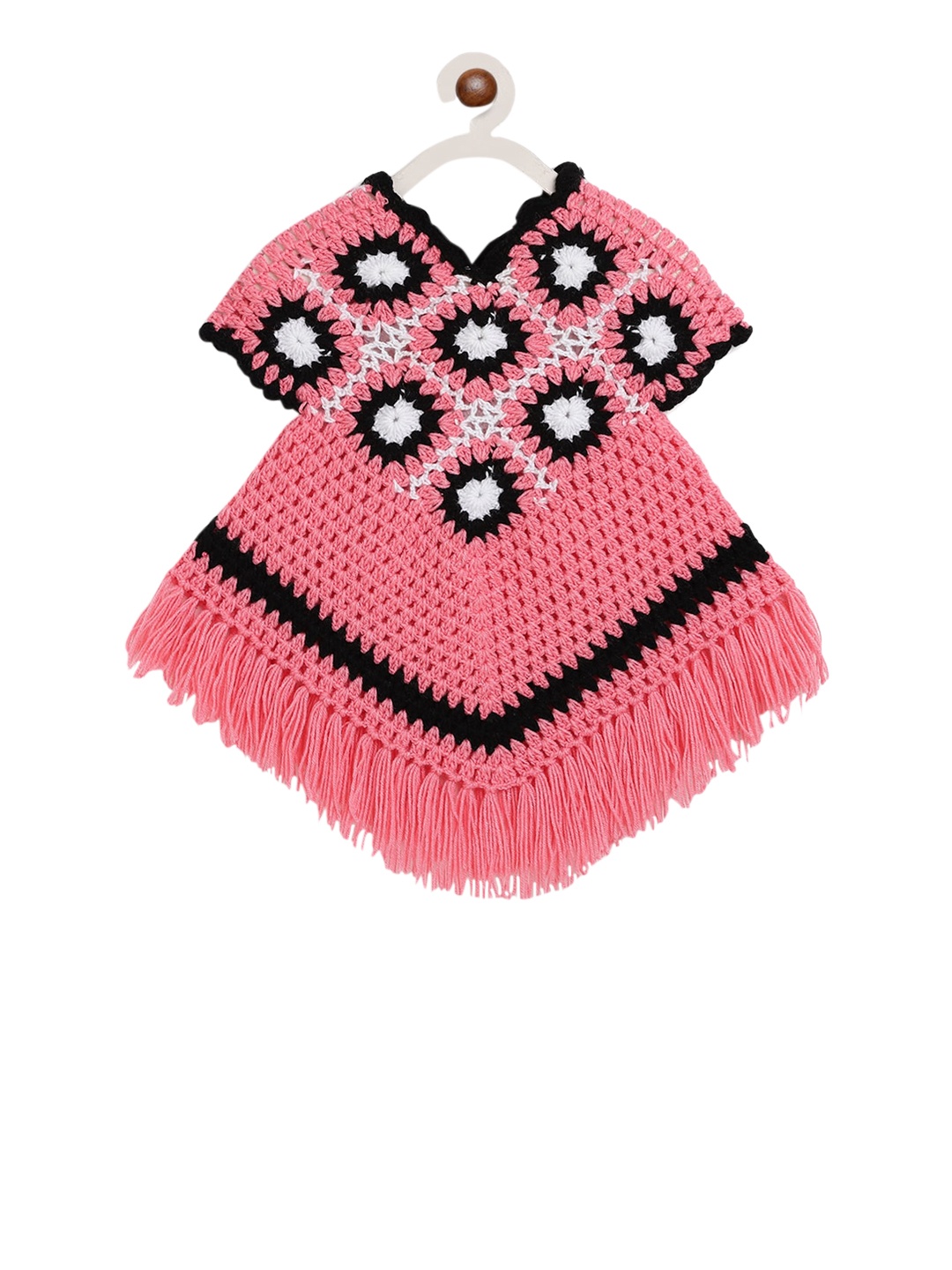 

CHUTPUT Unisex Kids Pink Self Design Hand knitted Poncho Sweater