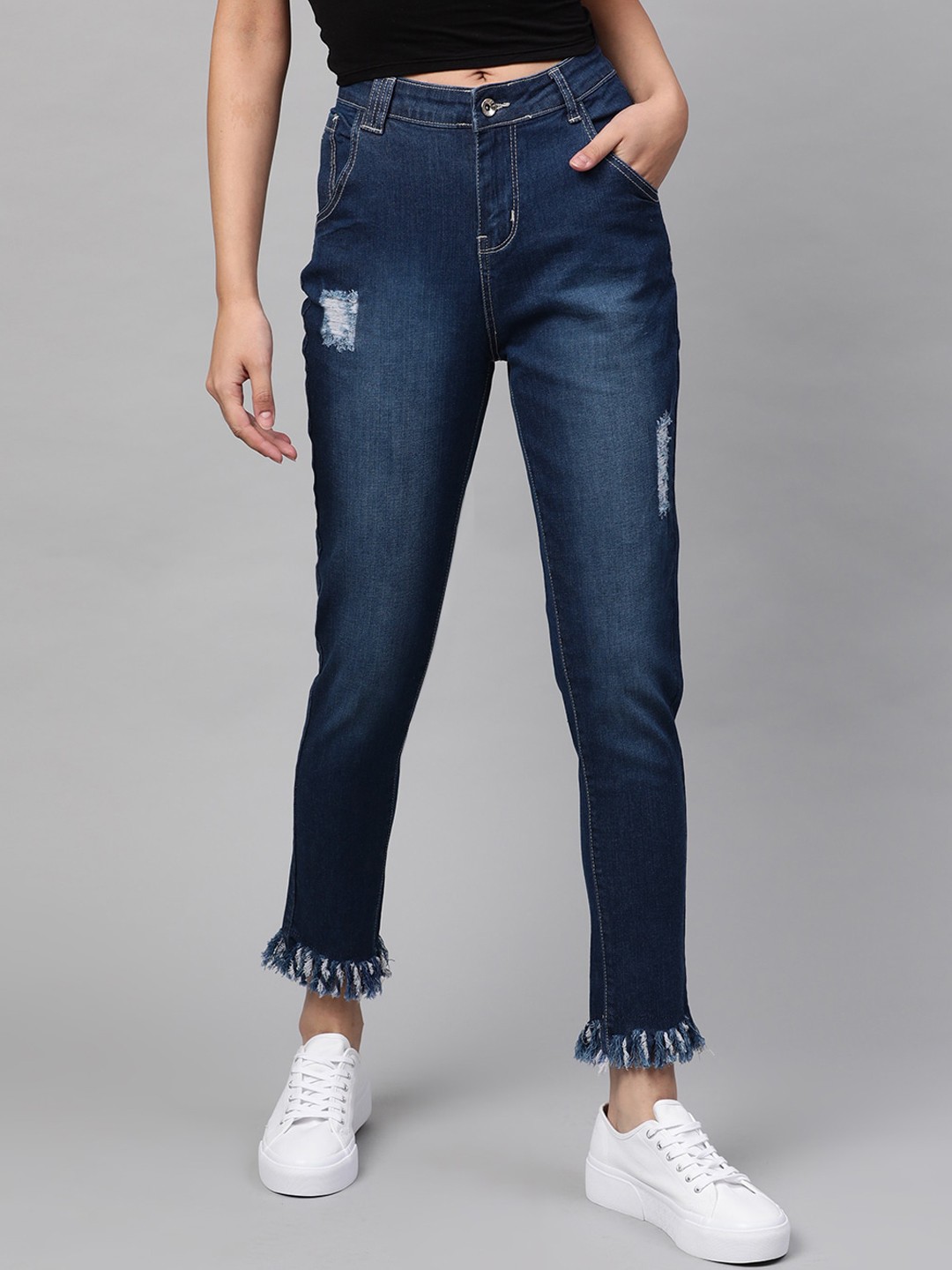

STREET 9 Women Blue Skinny Fit Mid-Rise Low Distress Stretchable Jeans