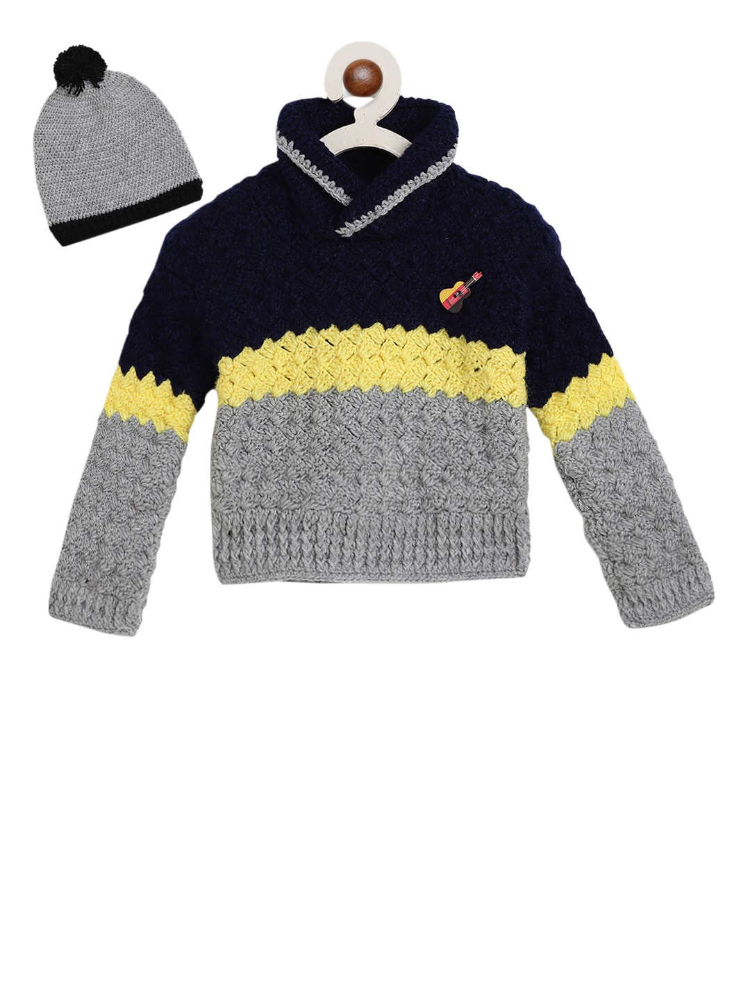 

CHUTPUT Unisex Kids Grey & Yellow Colourblocked Pullover Sweater