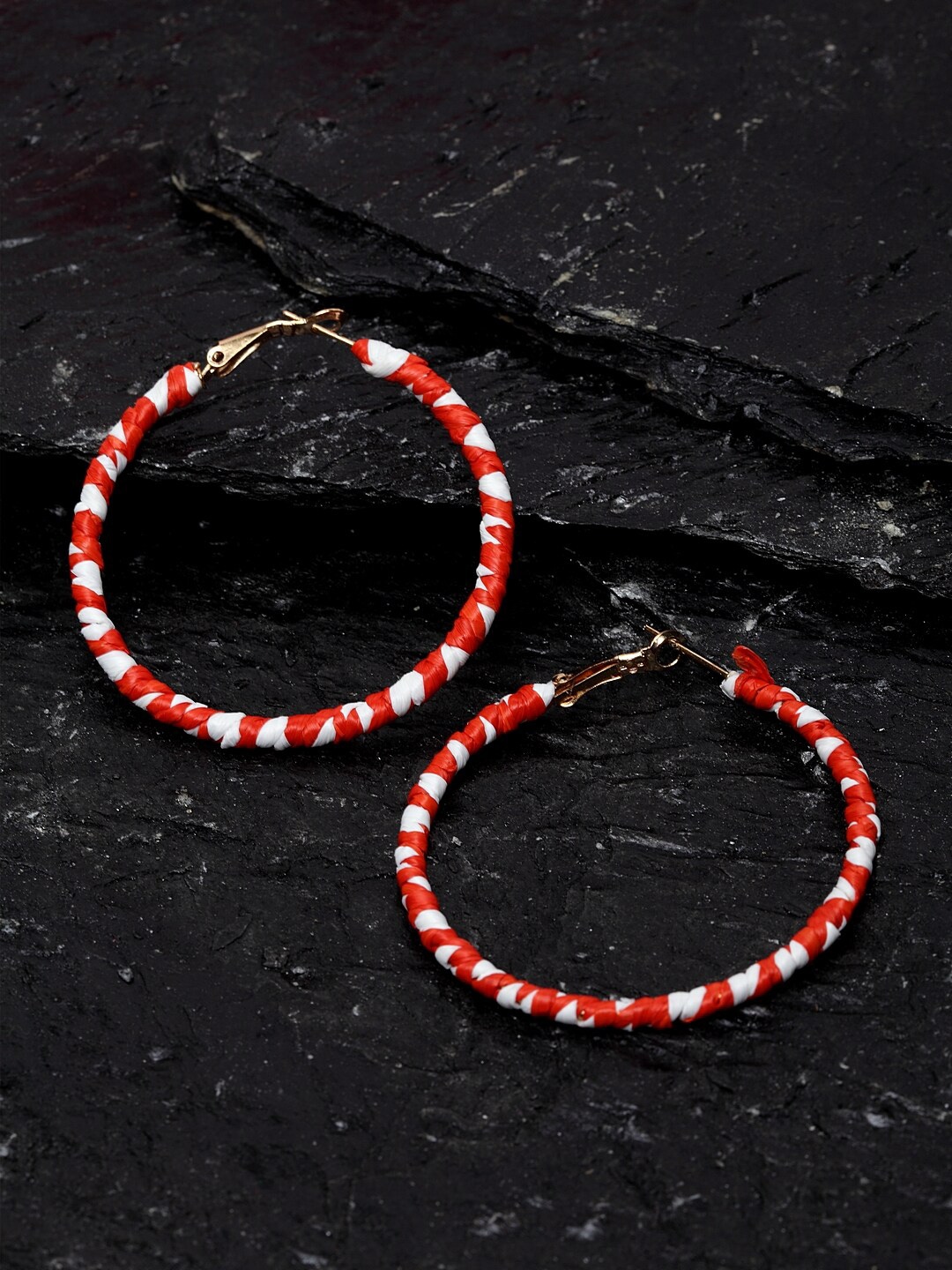 

Madame Red & White Rose Gold Plated Handcrafted Circular Hoop Earrings