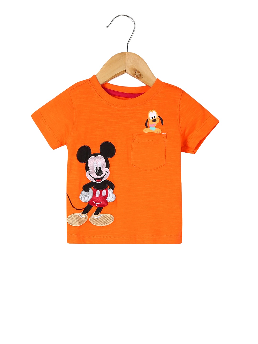 

Colt Boys Orange Mickey Mouse Printed Round Neck Pure Cotton T-shirt