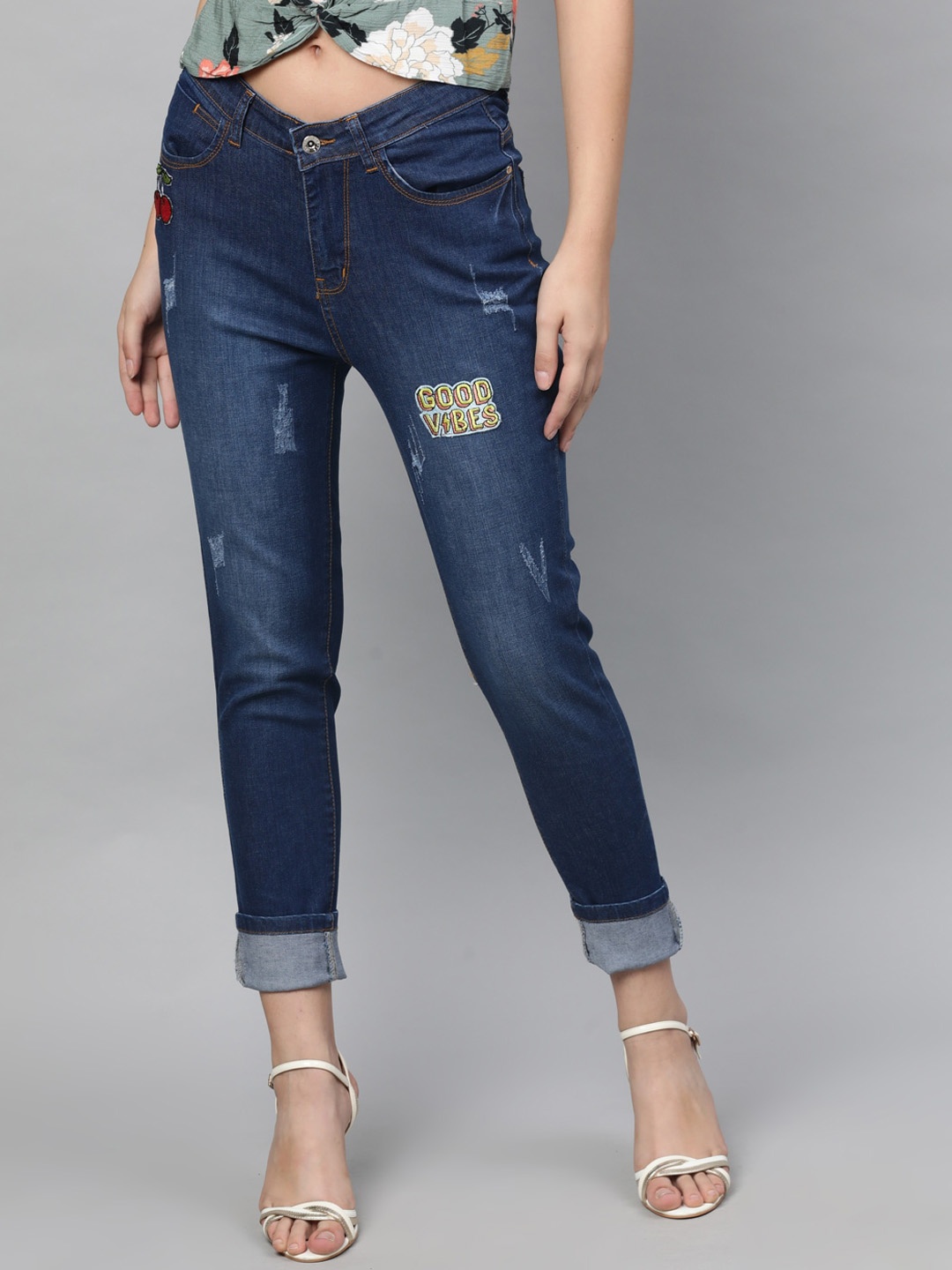 

STREET 9 Women Blue Skinny Fit Mid-Rise Mildly Distressed Stretchable Jeans