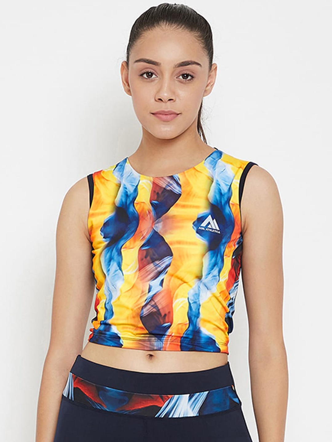 

AGIL ATHLETICA Women Navy Blue Printed Crop Top