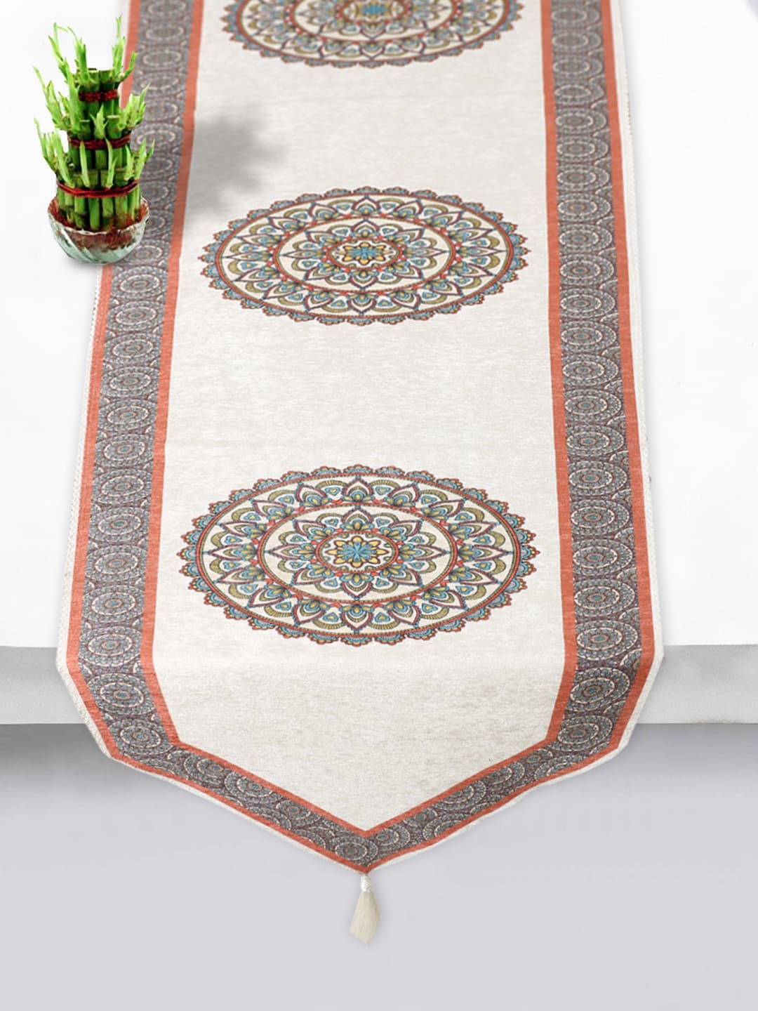 

Kuber Industries Grey & Red Printed Velvet Large Dining Table Runner