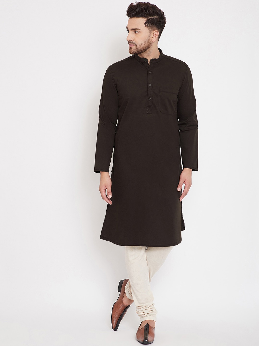 

even Men Brown Solid Pathani Kurta