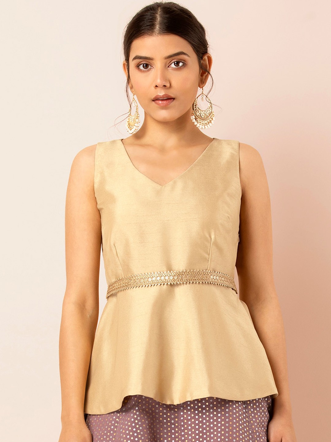 

INDYA Women Beige Solid Peplum Top