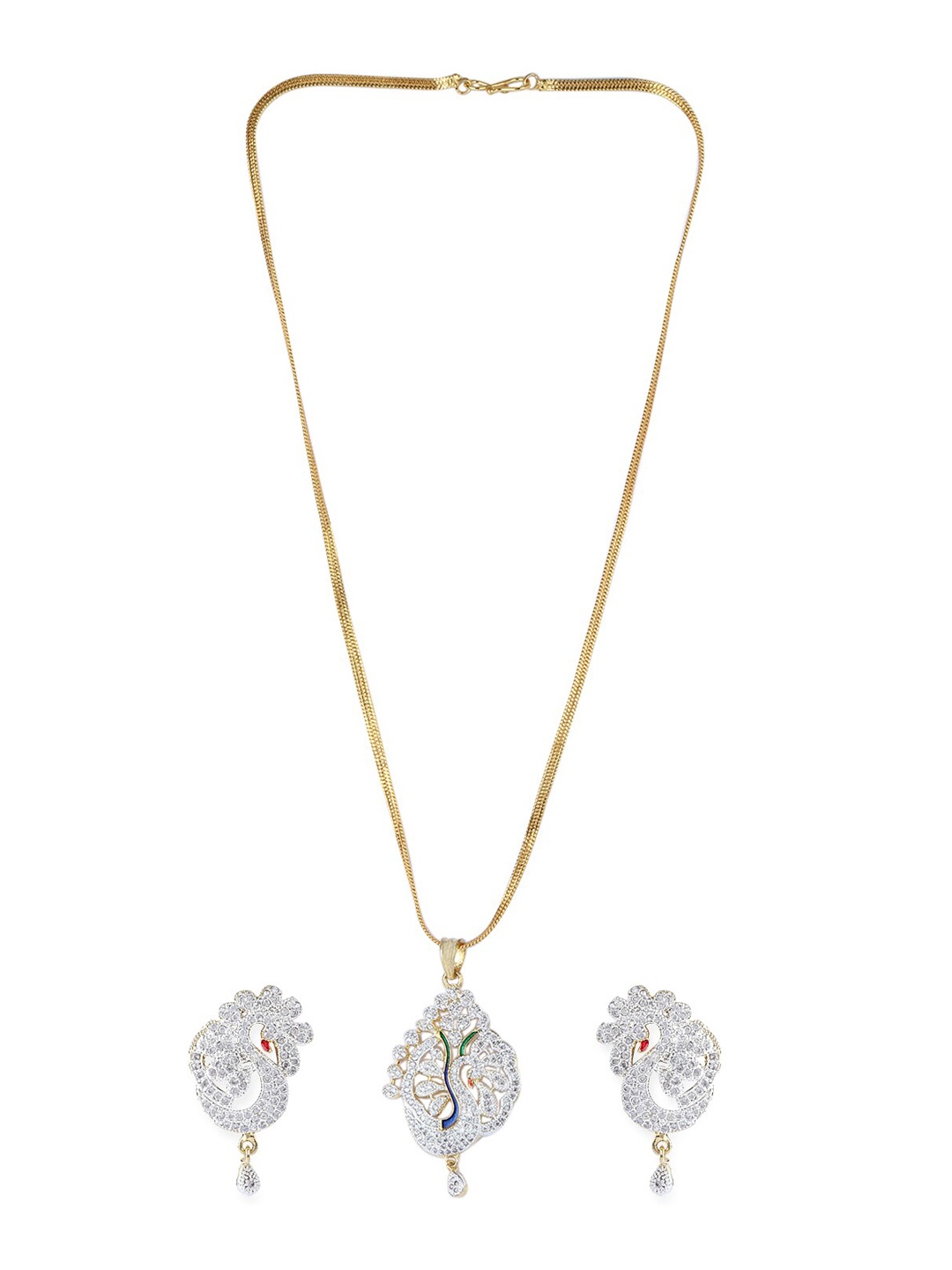 

Bhana Fashion Gold-Plated White & Blue AD-Studded Enamelled Jadau Jewellery Set