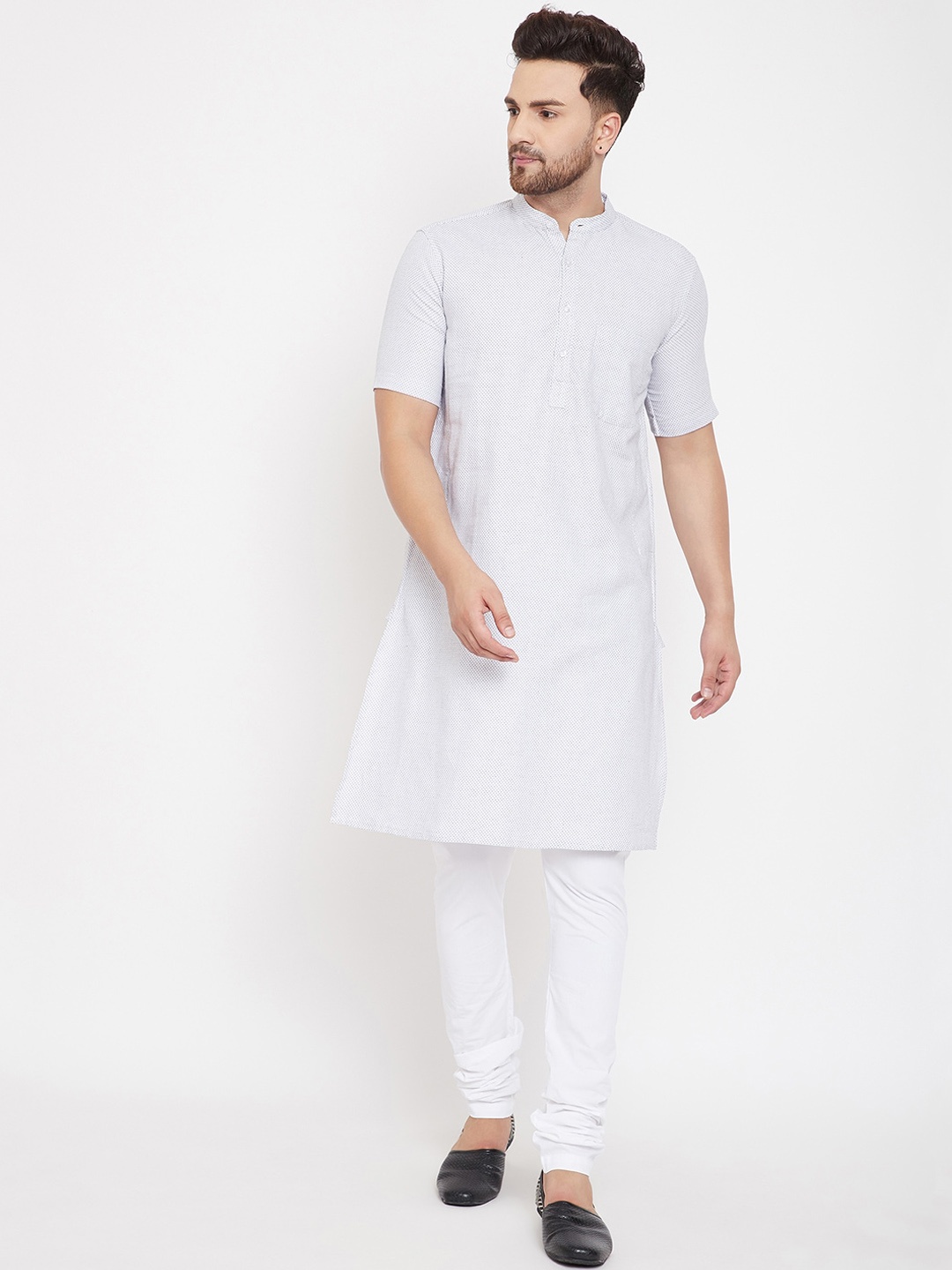 

even Men White Woven Design Straight Kurta