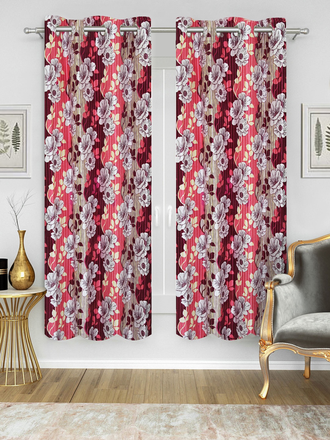

Good Homes by Home Candy Maroon & Grey Set of 2 Curtain Curtains