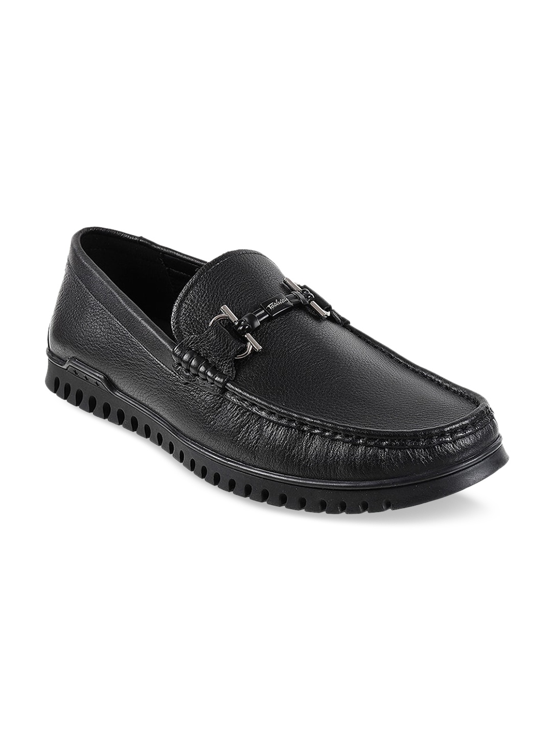 

J.FONTINI Men Leather Horsebit Loafers, Black