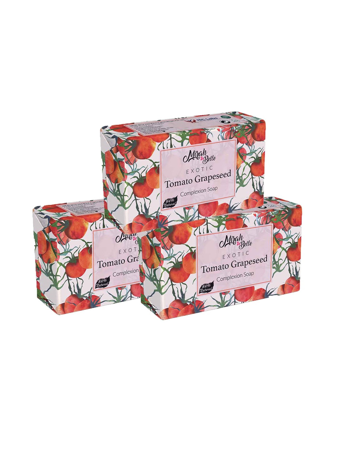 

Mirah Belle Pack of 3 Tomato & Grapeseed Soap - 125 g each, Red