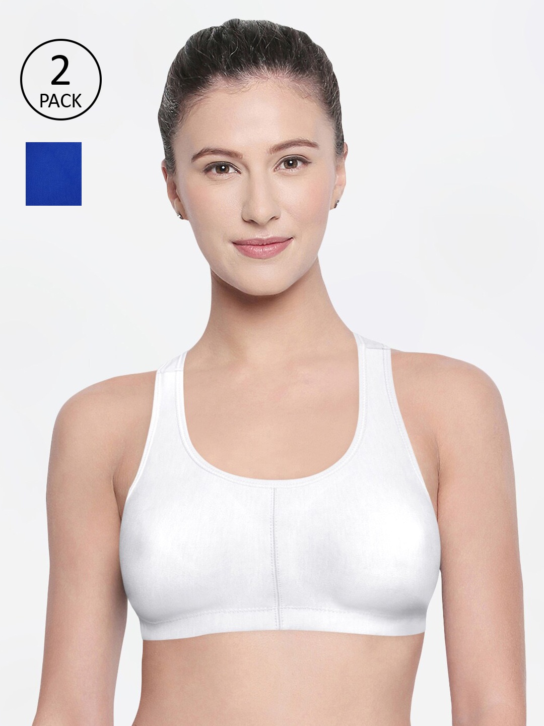 

Bodycare Pack Of 2 Assorted Solid Non-Wired Non Padded Workout Bras 1612WRBL, White