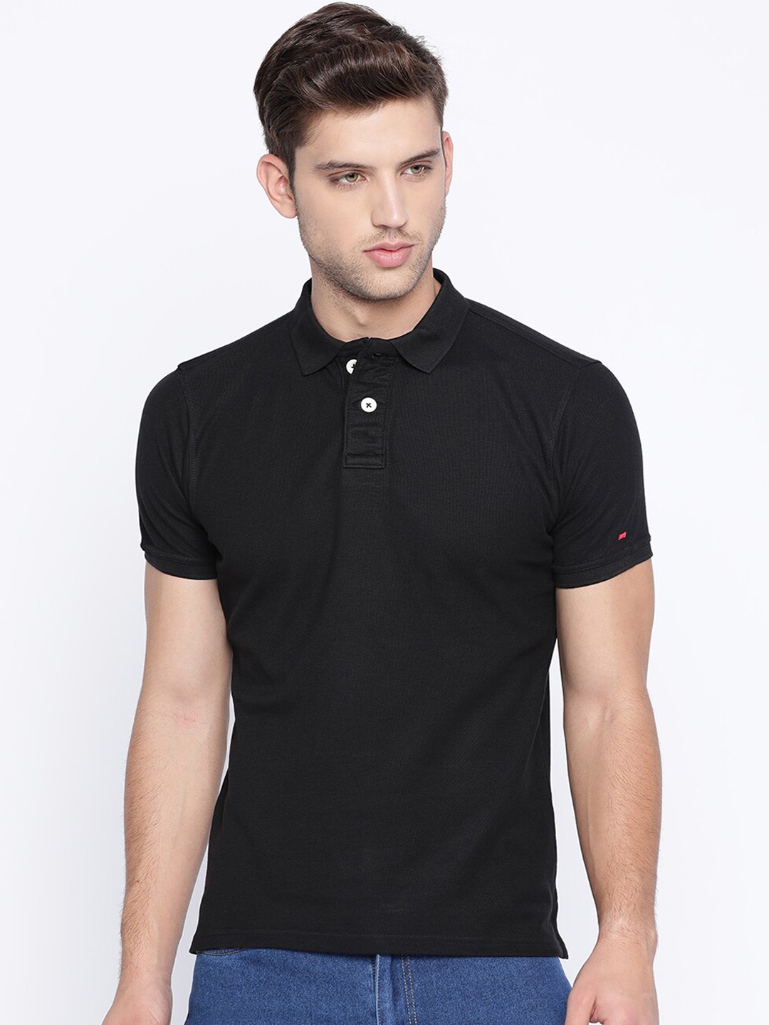 

Basics Men Black Solid V-Neck T-shirt