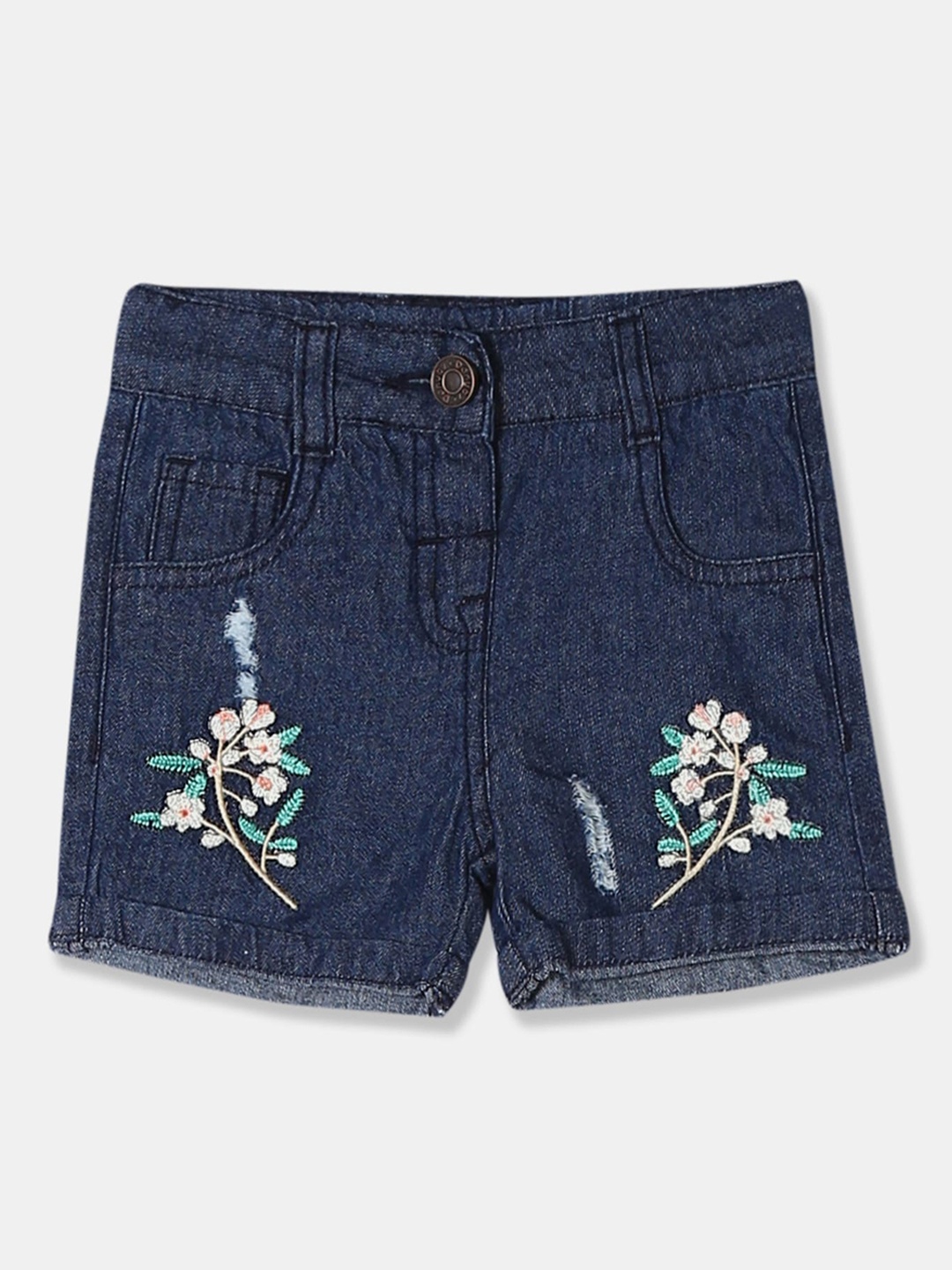 

Donuts Girls Navy Blue Embroidered Regular Fit Denim Shorts