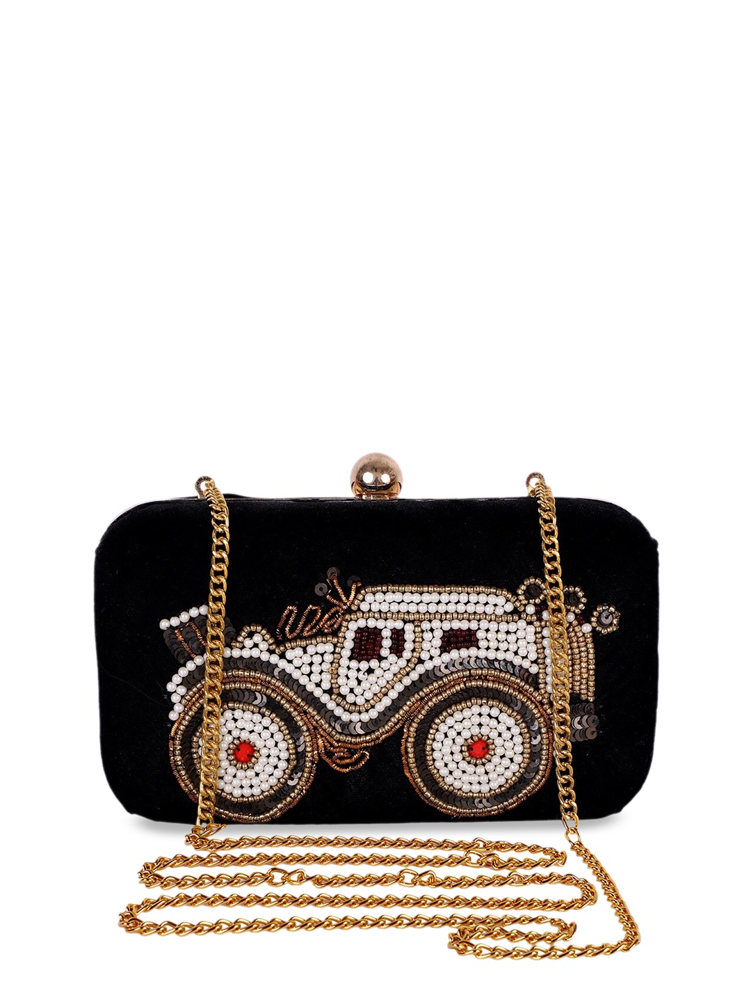 

REZZY Black & Gold-Toned Embellished Box Clutch