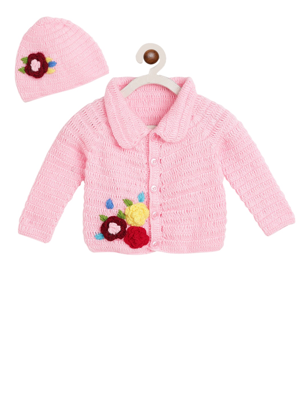 

CHUTPUT Unisex Kids Pink Embroidered Cardigan Sweater