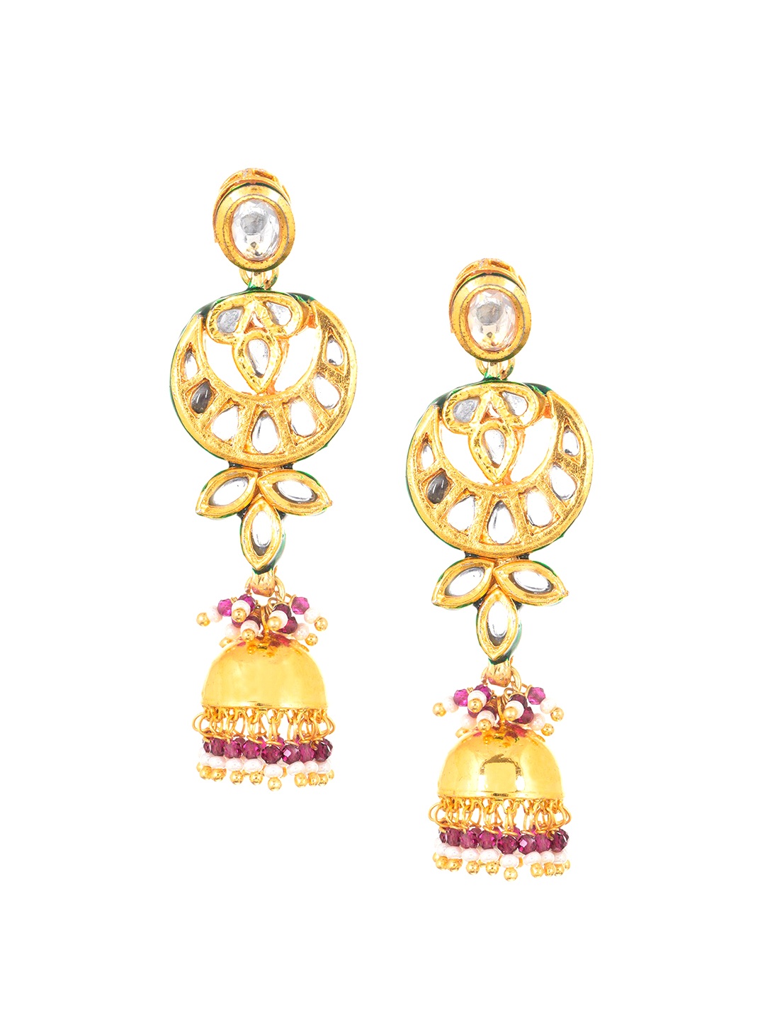 

INDYA Gold-Plated Dome Shaped Jhumkas, Red