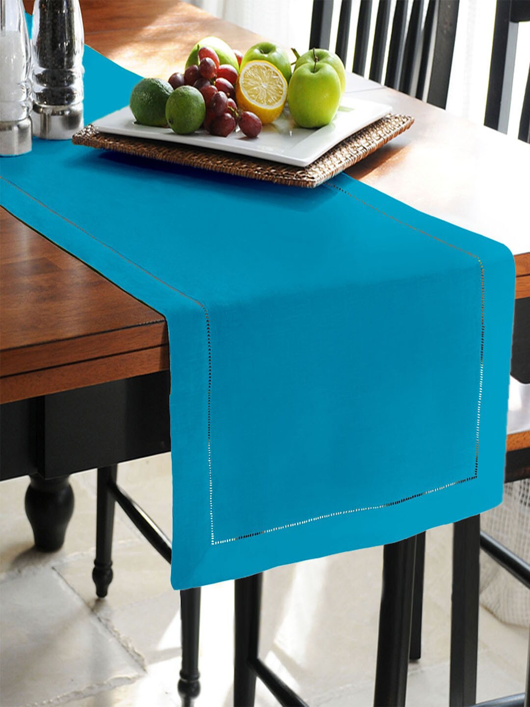 

Lushomes Blue Cotton Double Border Holestitch Table Runner