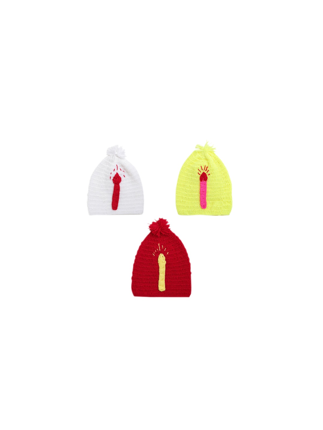 

CHUTPUT Unisex Kids Yellow & Red Self Design Beanie