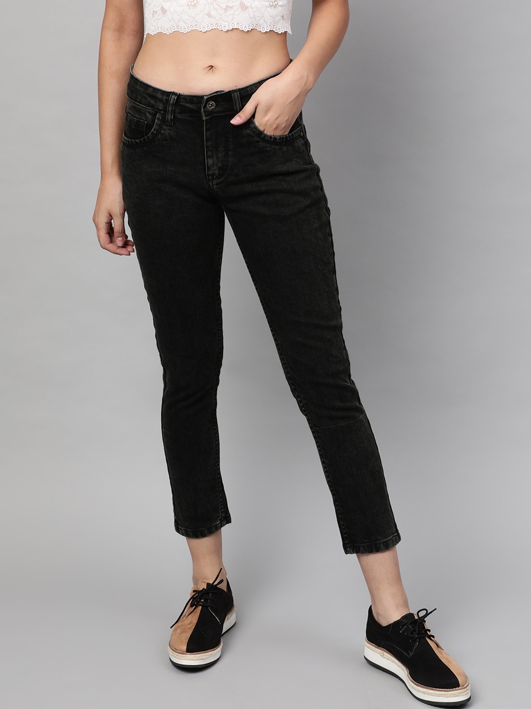STREET 9 Women Black Skinny Fit Mid-Rise Clean Look Stretchable Jeans