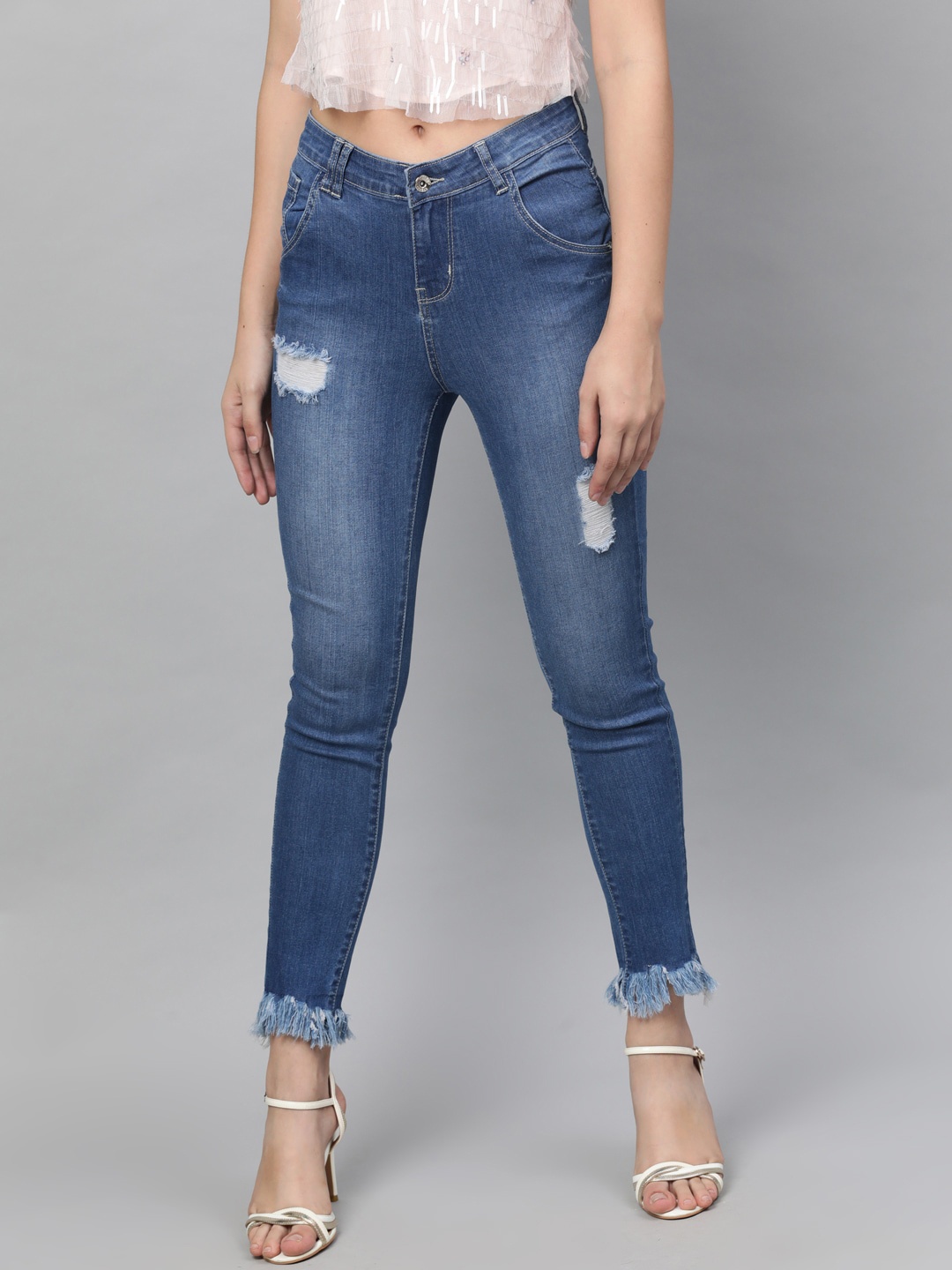 

STREET 9 Women Blue Skinny Fit Mid-Rise Low Distress Stretchable Jeans