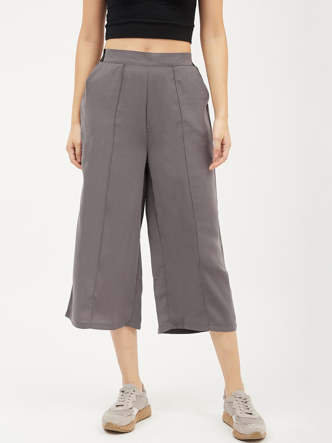 

Harpa Women Grey Smart Regular Fit Solid Culottes