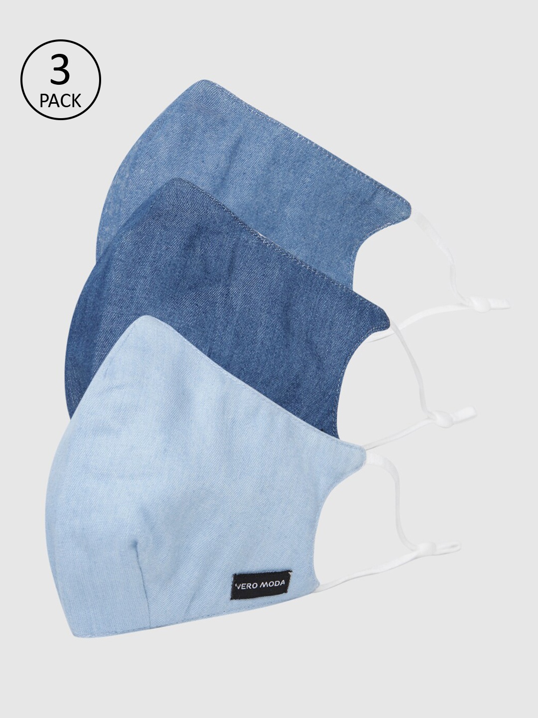 

Vero Moda Pack of 3 Lightweight Denim 3PLY Anti-Bacterial Mask, Blue