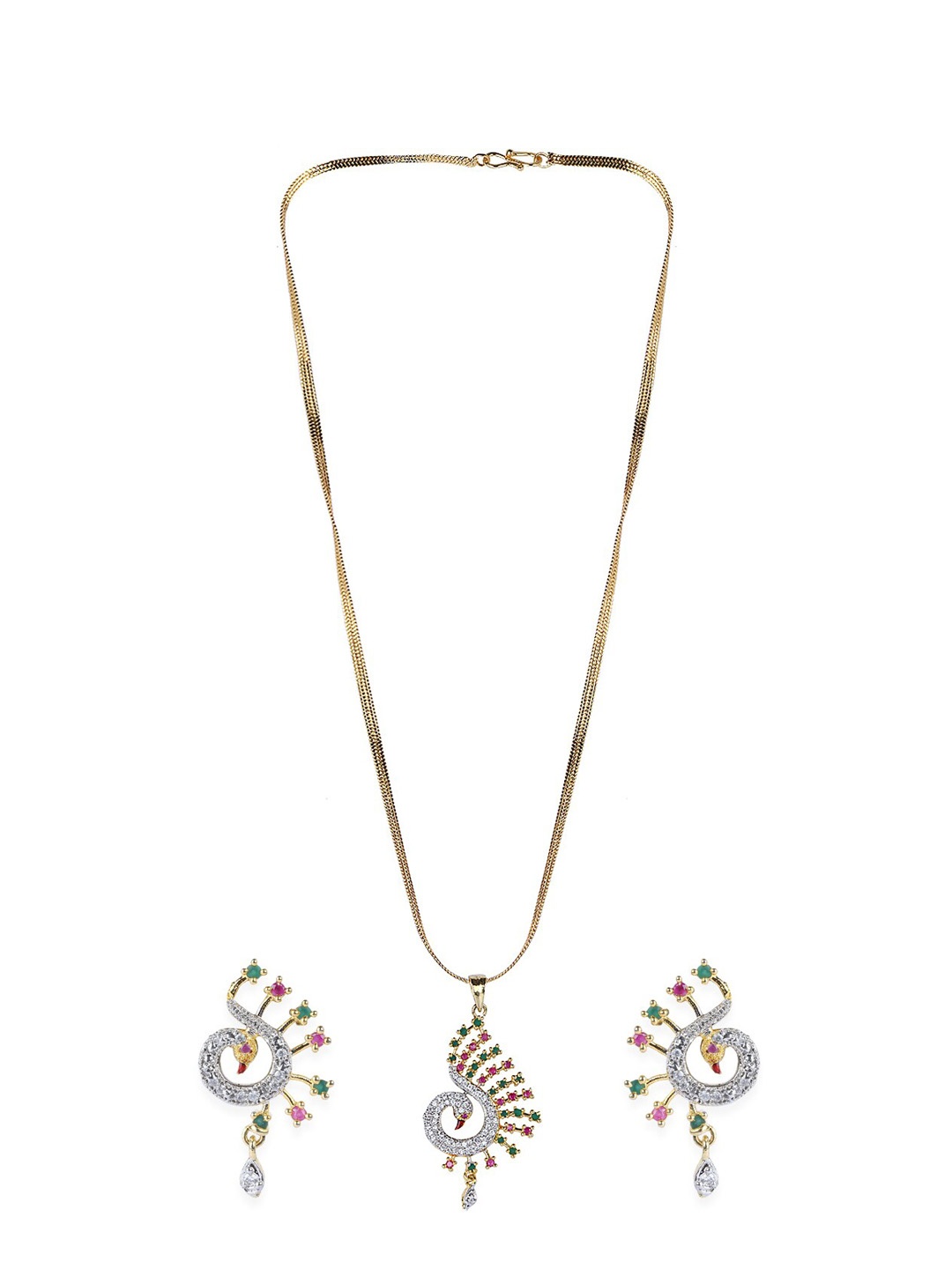 

Bhana Fashion Gold-Plated White & Pink AD-Studded Jadau Jewellery Set