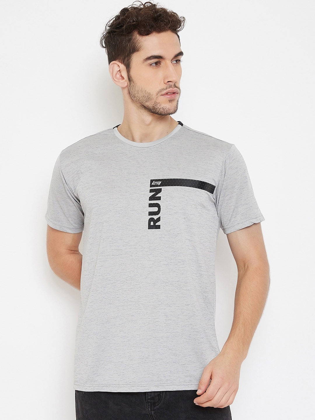 

NEVA Men Grey & Black Printed Round Neck T-shirt