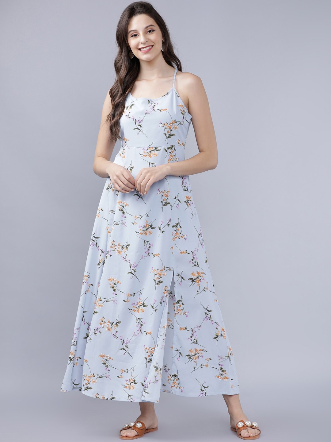 

Tokyo Talkies Women Blue & Green Floral Printed A-Line Dress