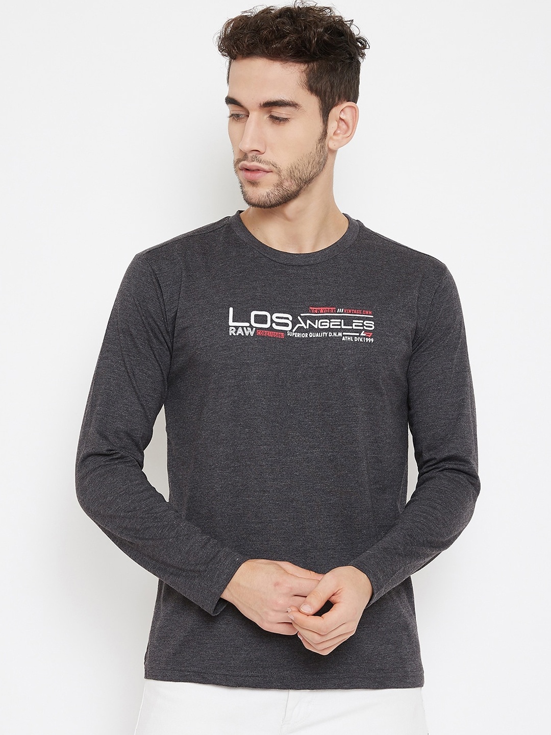 

NEVA Men Grey Printed Round Neck T-shirt