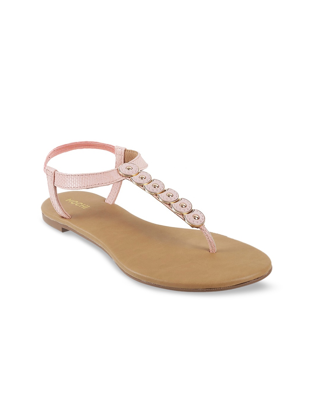 

Mochi Women Peach-Coloured Embellished T-Strap Flats