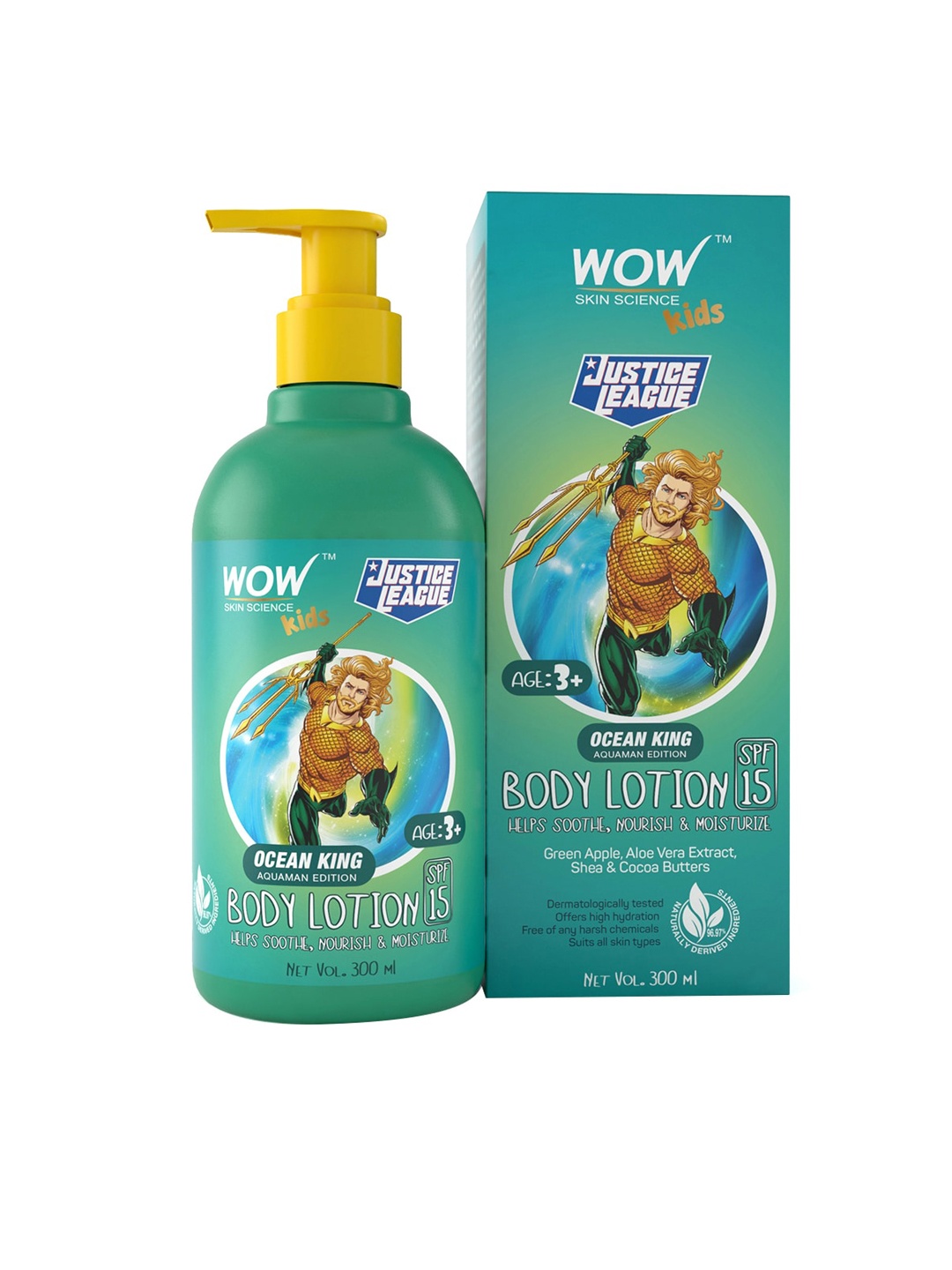 

WOW SKIN SCIENCE Kids Body Lotion SPF 15 Ocean King Aquaman Edition - 300 ml, Green