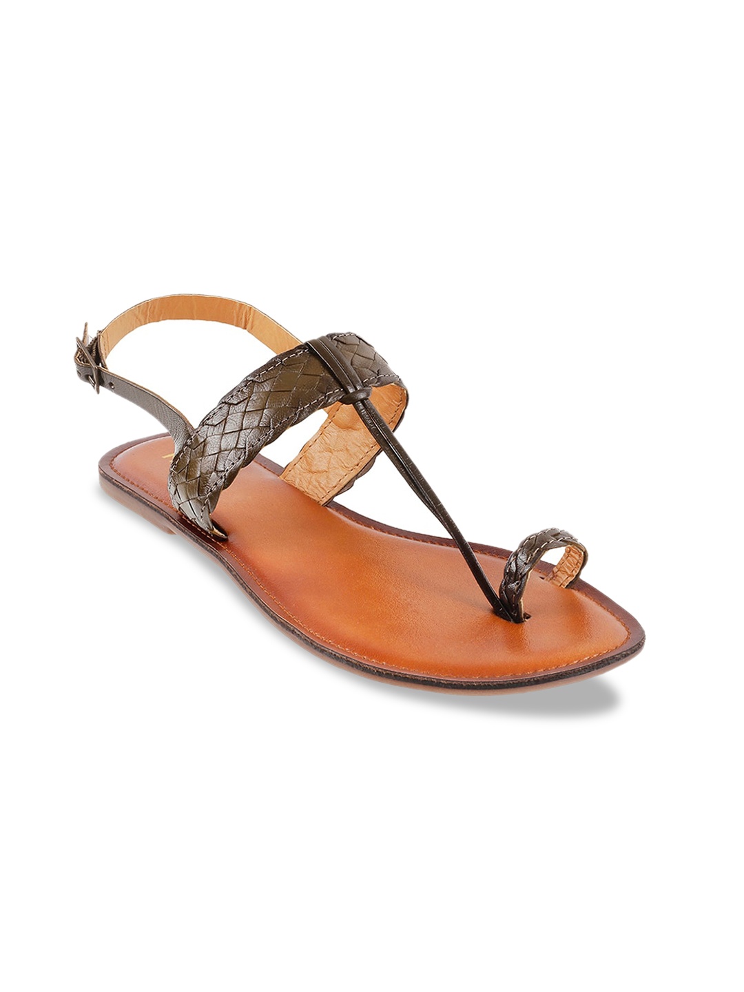 

Mochi Women Olive Green Textured One Toe Flats