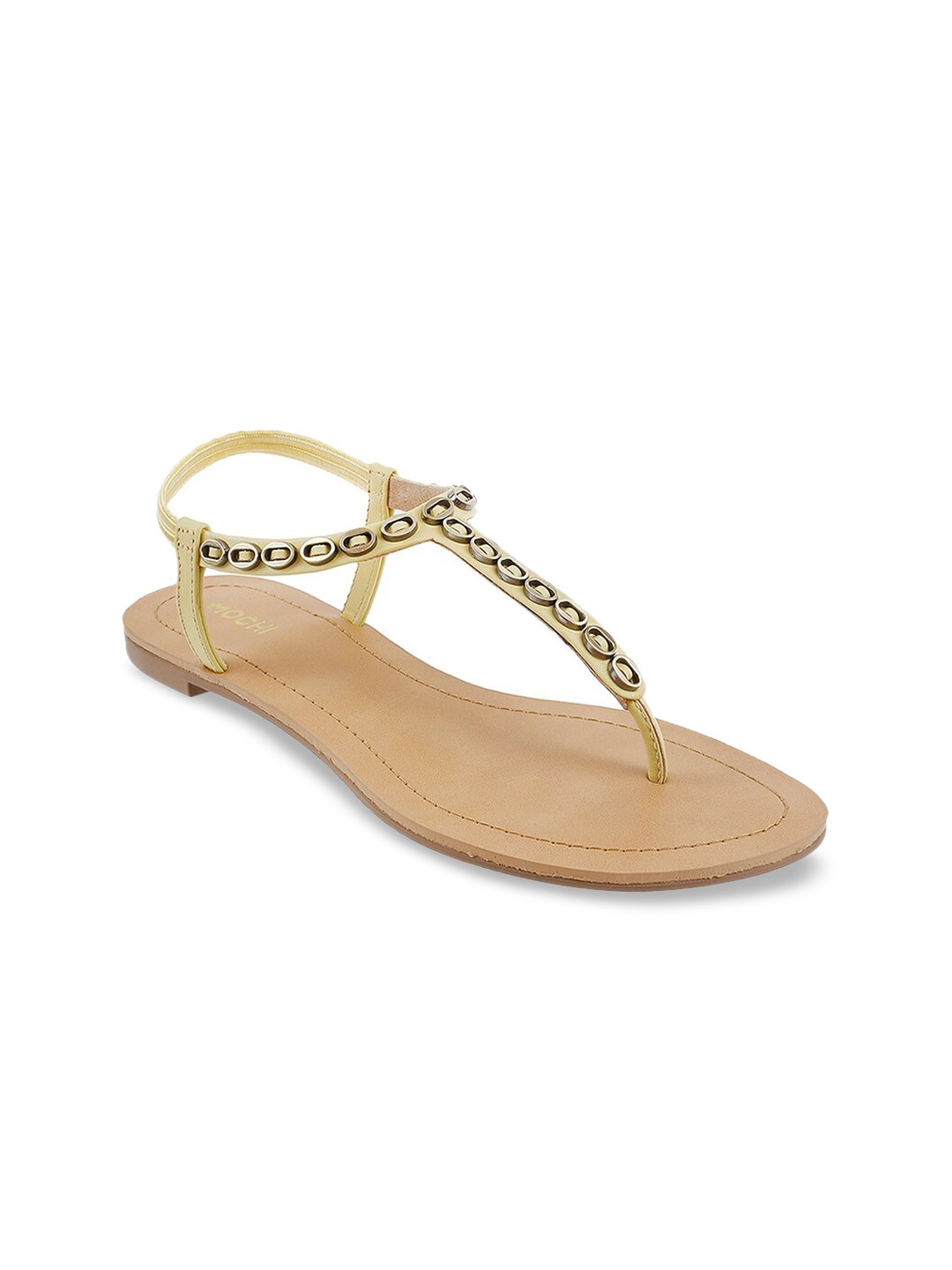 

Mochi Women Gold-Toned Embellished T-Strap Flats