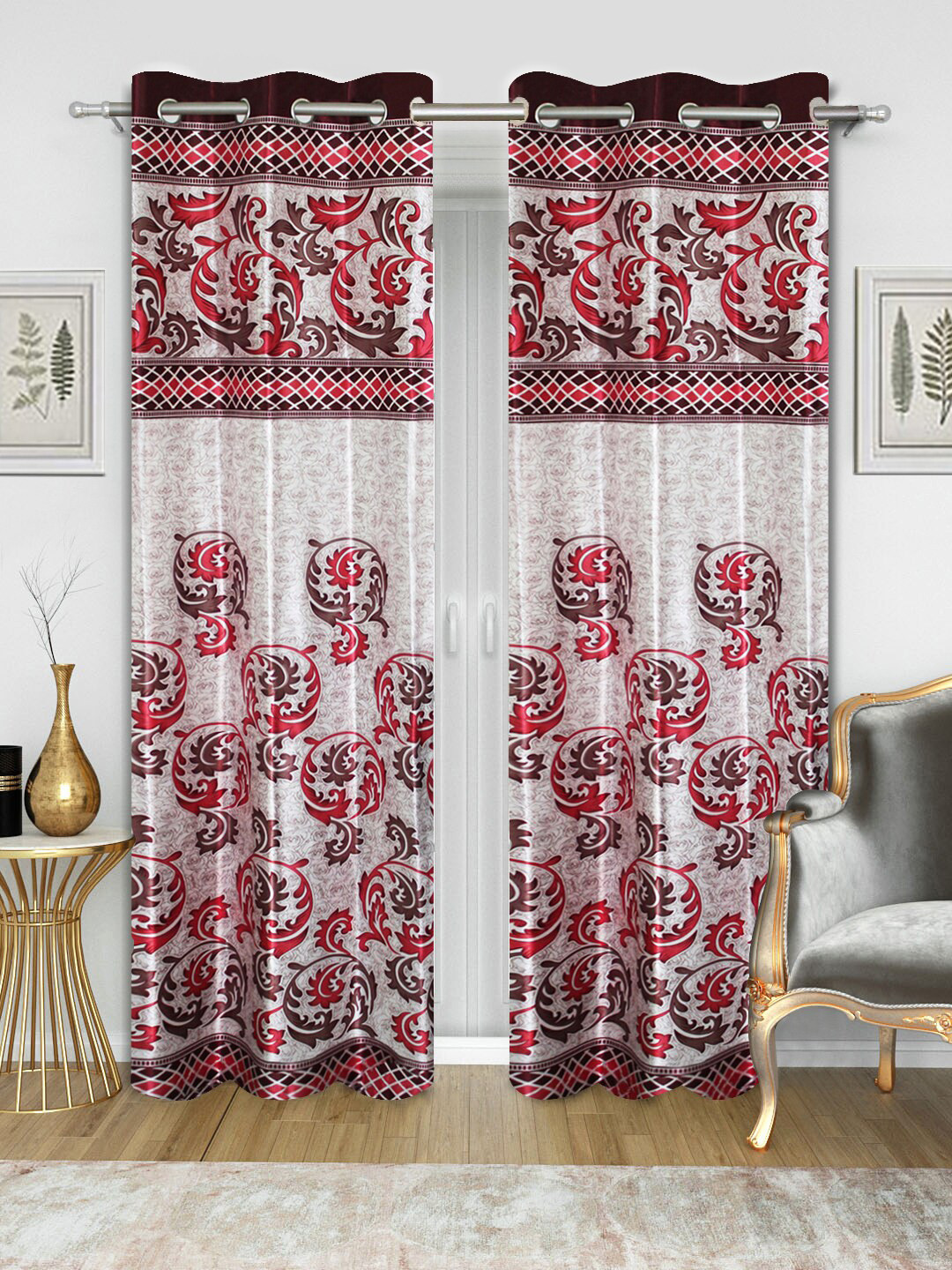 

Good Homes by Home Candy Off-White & Maroon Set of 2 Door Curtains