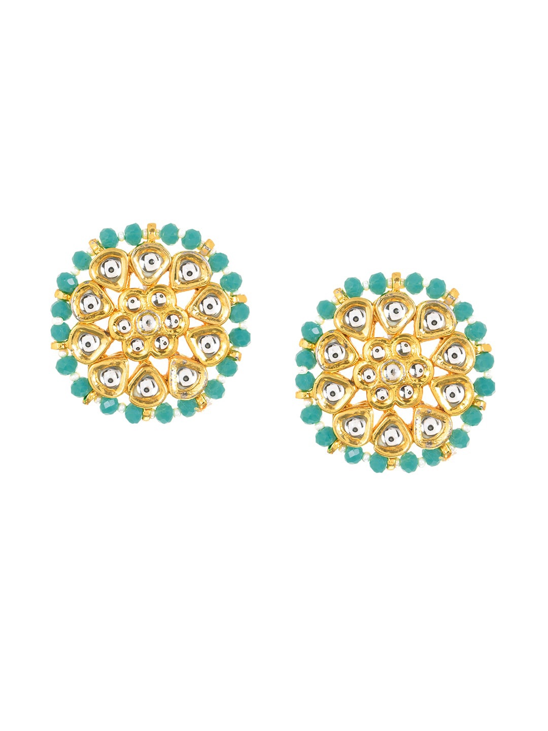 

INDYA Gold-Plated & Sea Green Floral Studs