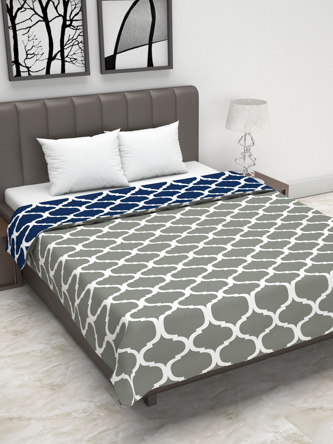 

Divine Casa Blue & Grey Abstract AC Room 110 GSM Double Bed Dohar