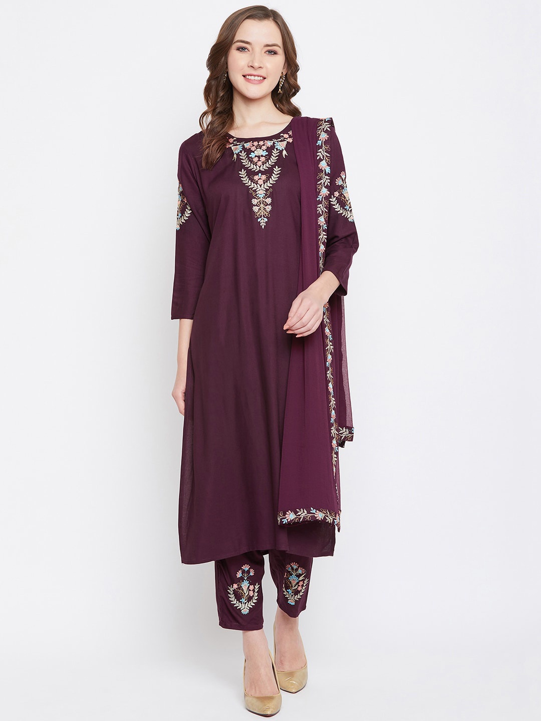 

Prakhya Women Purple Yoke Design Kurta with Trousers & Dupatta