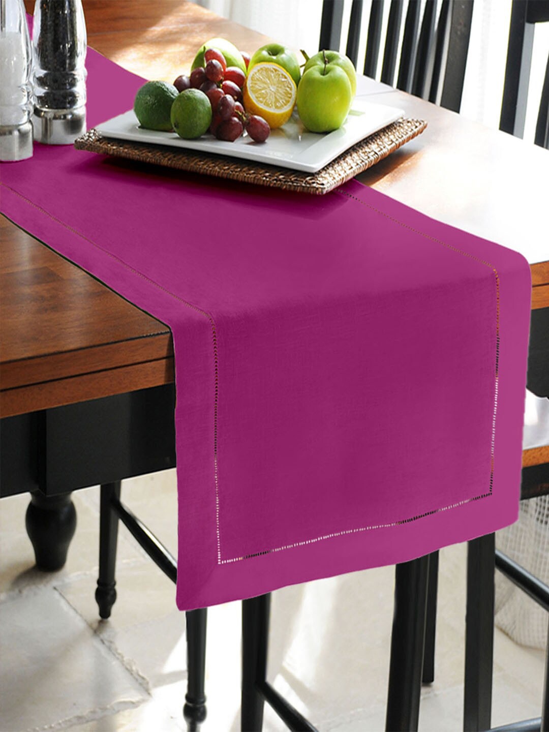 Lushomes Pink Solid Double Border Holestitch Table Runner