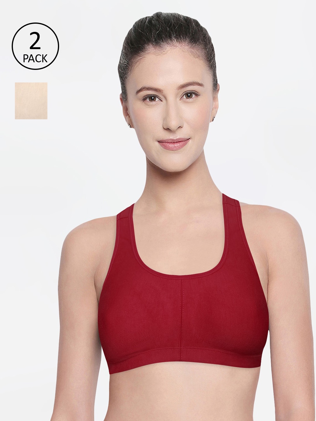 

Bodycare Pack Of 2 Solid Non-Wired Non Padded Sports Bras 1612SMH-2PCS, Beige