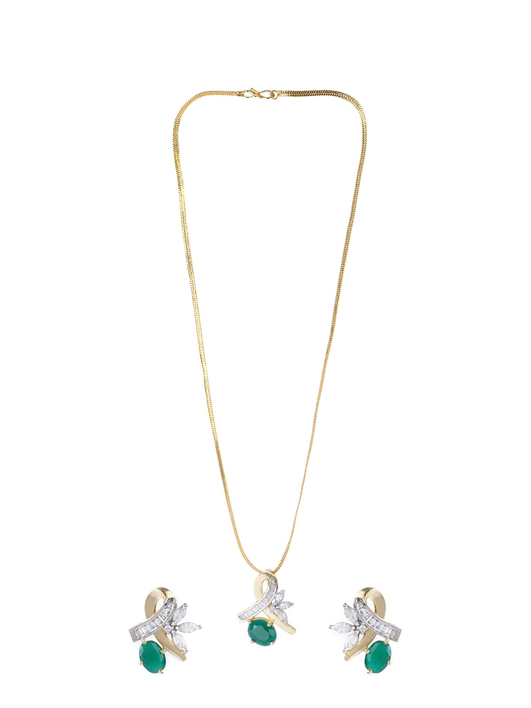 

Bhana Fashion Gold-Plated Green & White AD-Studded Jadau Jewellery Set