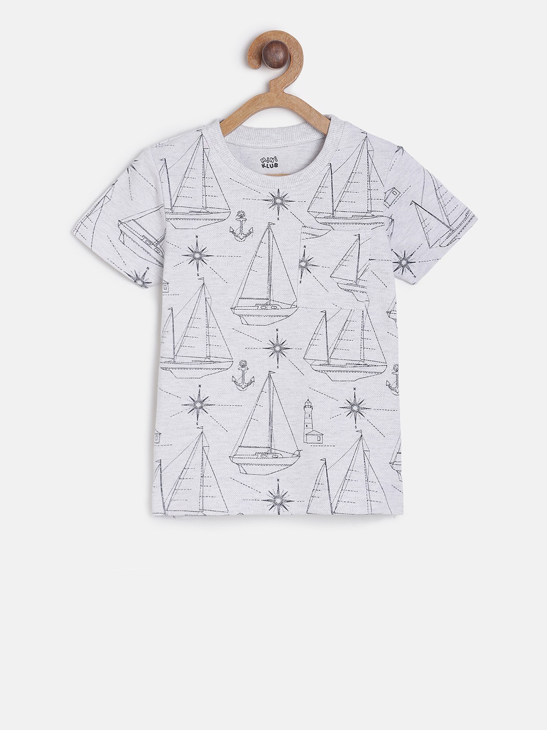 

MINI KLUB Boys Grey Printed Round Neck Pure Cotton T-shirt