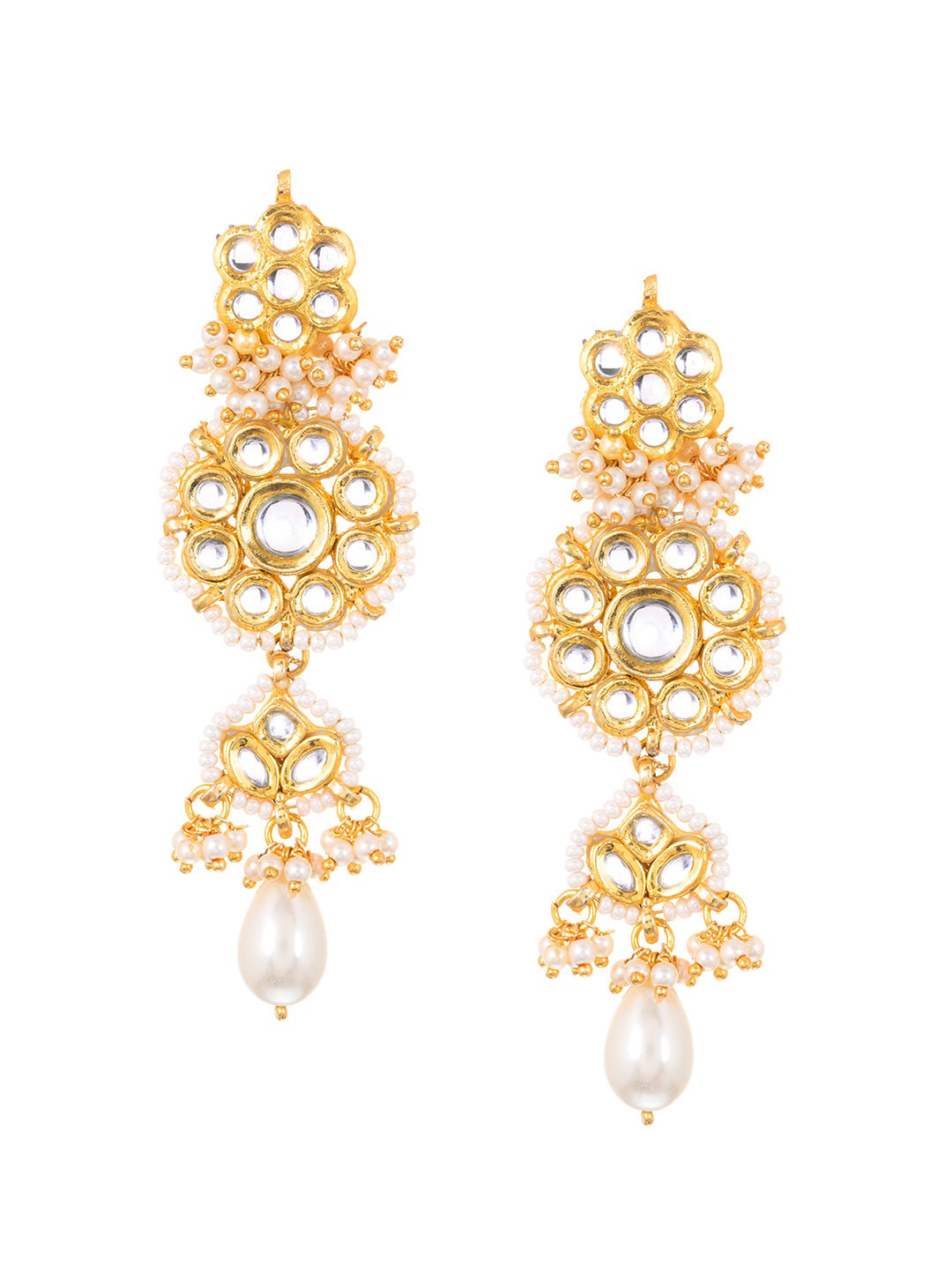 

INDYA White & Gold-Plated Classic Jhumkas