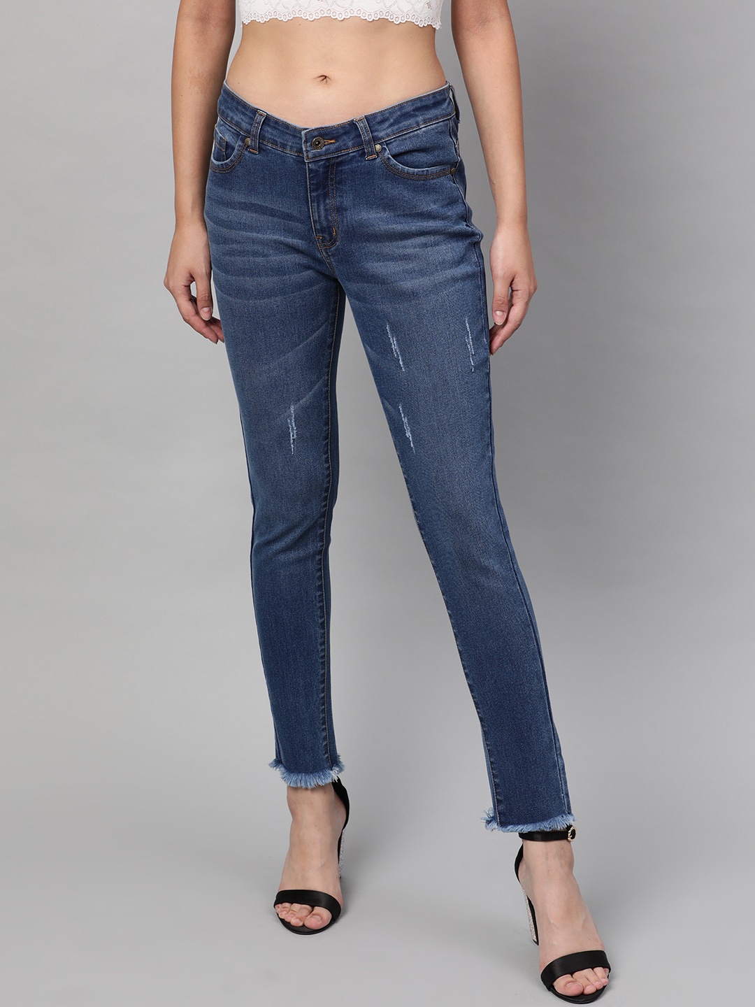 

STREET 9 Women Blue Skinny Fit Mid-Rise Low Distress Stretchable Jeans