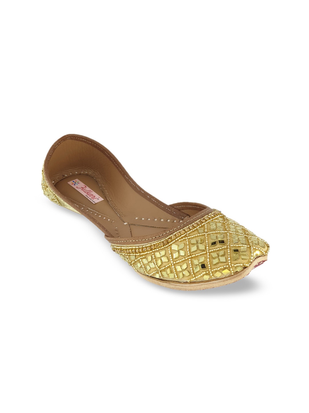 Fulkari Women Gold-Toned Embellished Leather Mojaris