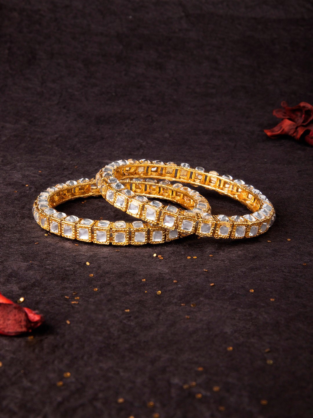 

Rubans Set Of 2 Gold-Plated & White Kundan-Studded Handcrafted Bangles