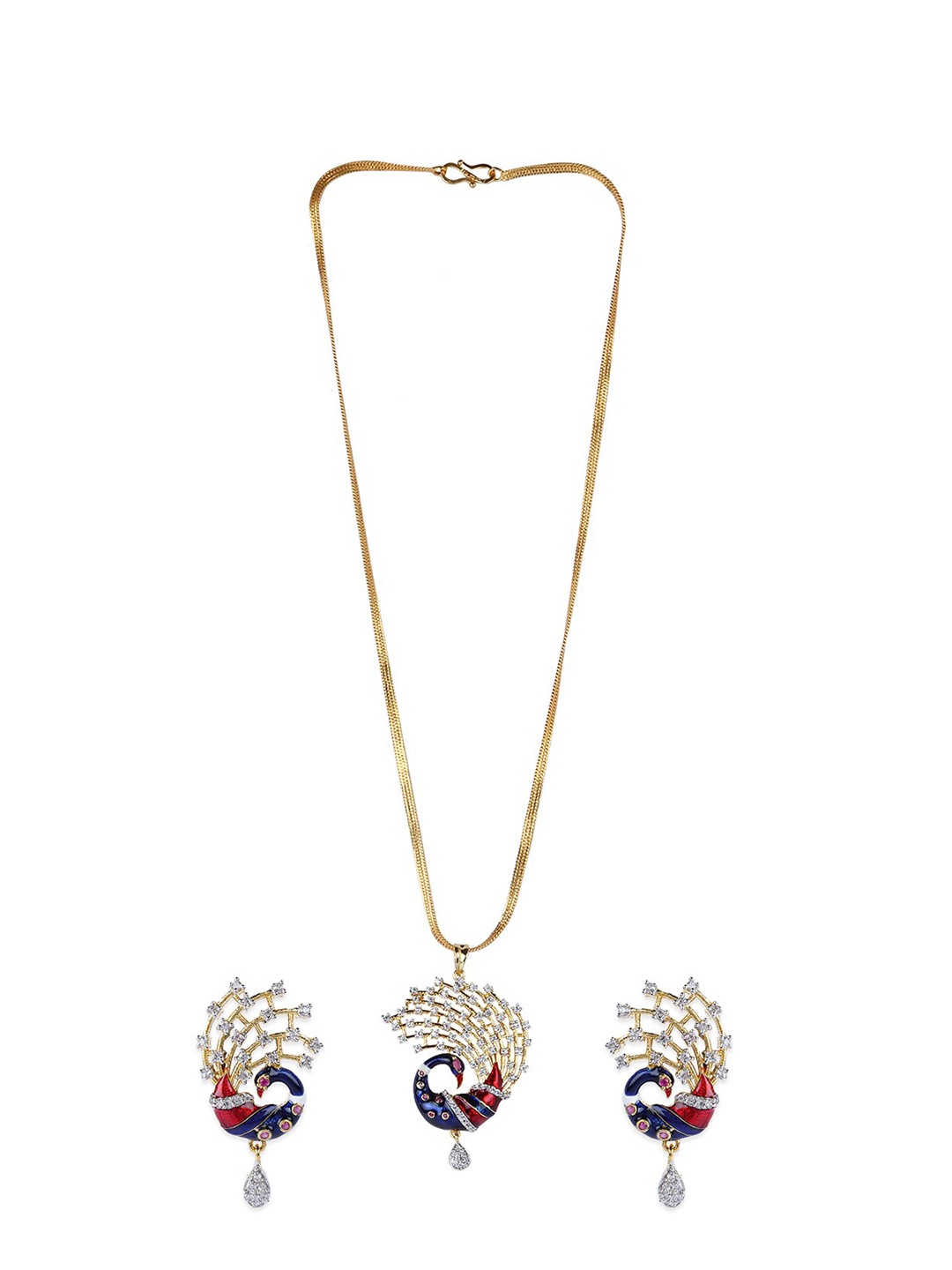

Bhana Fashion Gold-Plated Blue & White AD-Studded Enamelled Jadau Jewellery Set