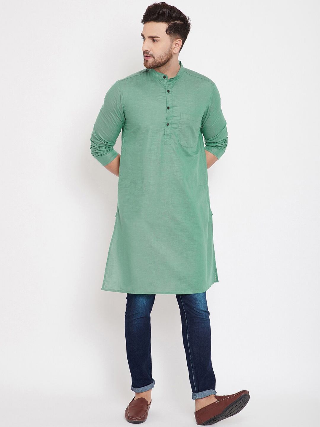 

even Men Green Solid Pathani Kurta